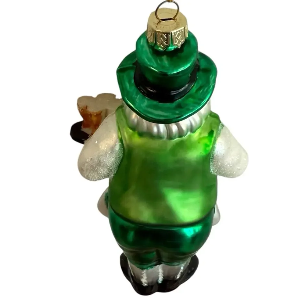 Love The Irish Santa Barkeep Green White Gold‎ Pints Beer Christmas Ornament